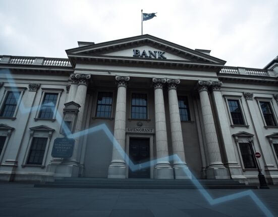 Bank of England building under overcast sky, representing UK economic uncertainty and war shock impact on growth.