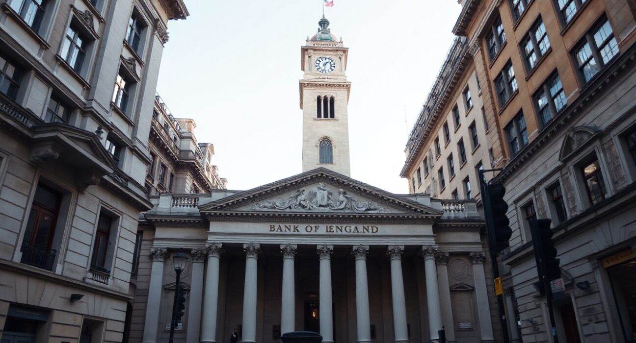 Bank of England building in London, reflecting UK monetary policy and economic resilience.
