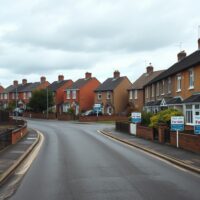 UK residential street with For Sale signs, reflecting housing market conditions in August.