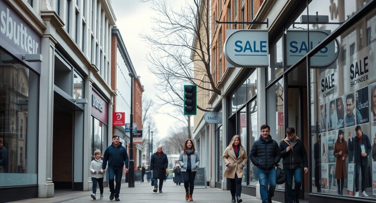 UK high street shoppers on a cloudy April day as inflation falls to 2.8%