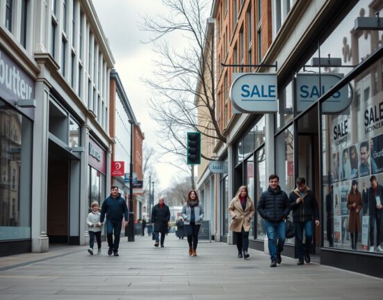 UK high street shoppers on a cloudy April day as inflation falls to 2.8%