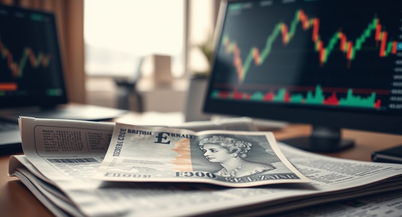 British pound banknote on financial newspaper with cooling inflation data