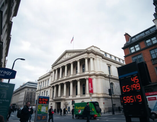 Bank of England building in London, representing UK monetary policy amid inflation rise.