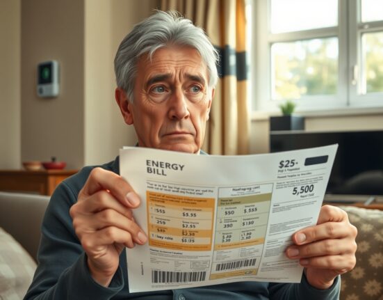 UK householder reviews high energy bill as inflation accelerates in March 2025.