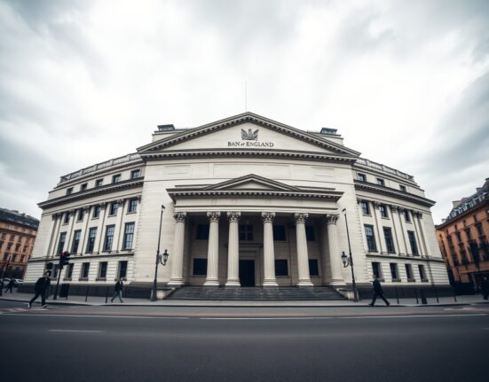 Bank of England building on a cloudy day in London's financial district