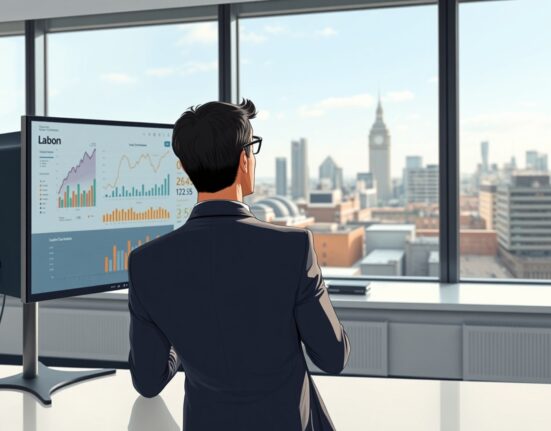 Economic analyst reviewing UK labour market data charts for Deutsche Bank report