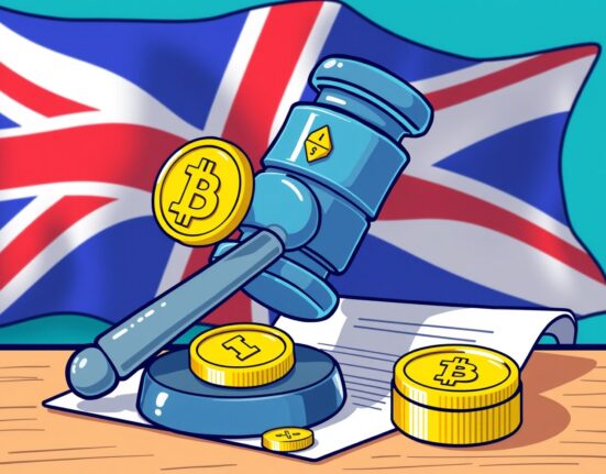 A cartoon illustration symbolizing the UK's transformative law recognizing crypto as property.