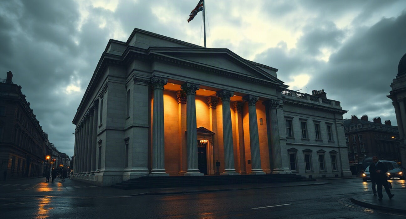 Bank of England building in London, symbolizing UK monetary policy and economic stability.