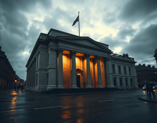 Bank of England building in London, symbolizing UK monetary policy and economic stability.