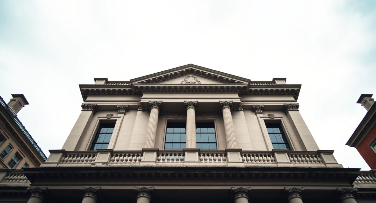 Bank of England building in London on an overcast day, representing UK monetary policy and economic data.