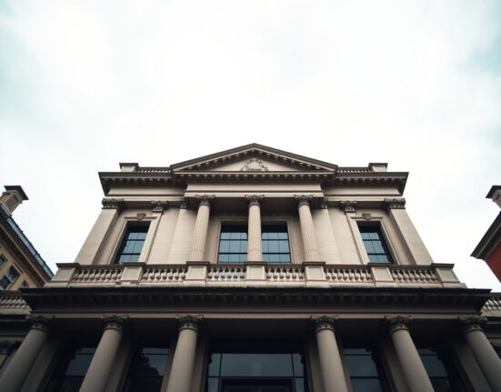 Bank of England building in London on an overcast day, representing UK monetary policy and economic data.