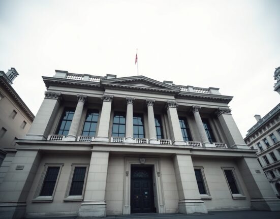 Bank of England building in London, symbol of UK monetary policy and money supply management.