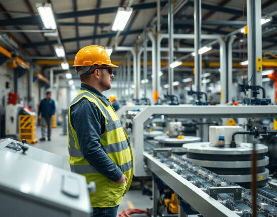 Worker monitoring machinery inside a UK manufacturing plant, representing the sector's August PMI data.