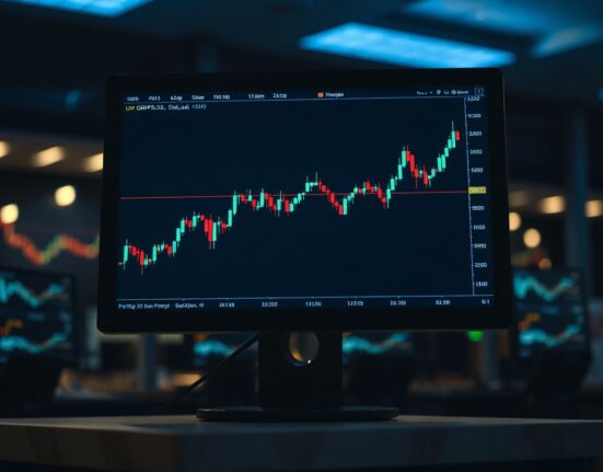 Trading monitor displaying a GBP/USD chart on a professional desk