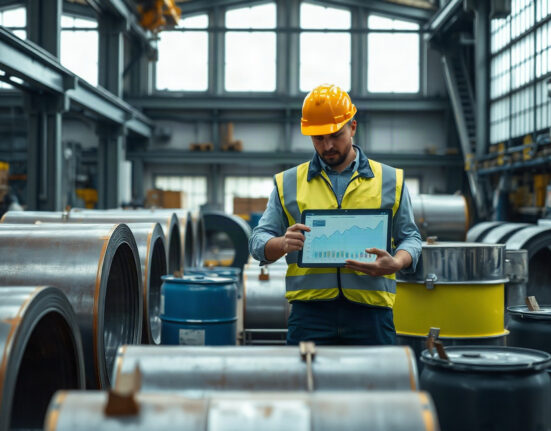 UK factory supervisor reviewing production cost data on a tablet