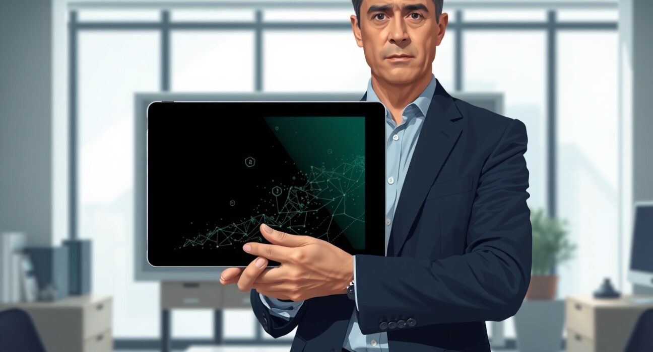 UK Reform Party political figure reviewing cryptocurrency donation data in professional office setting