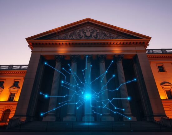 Bank of England building with digital payment network overlay representing 24-hour settlement system expansion for tokenization