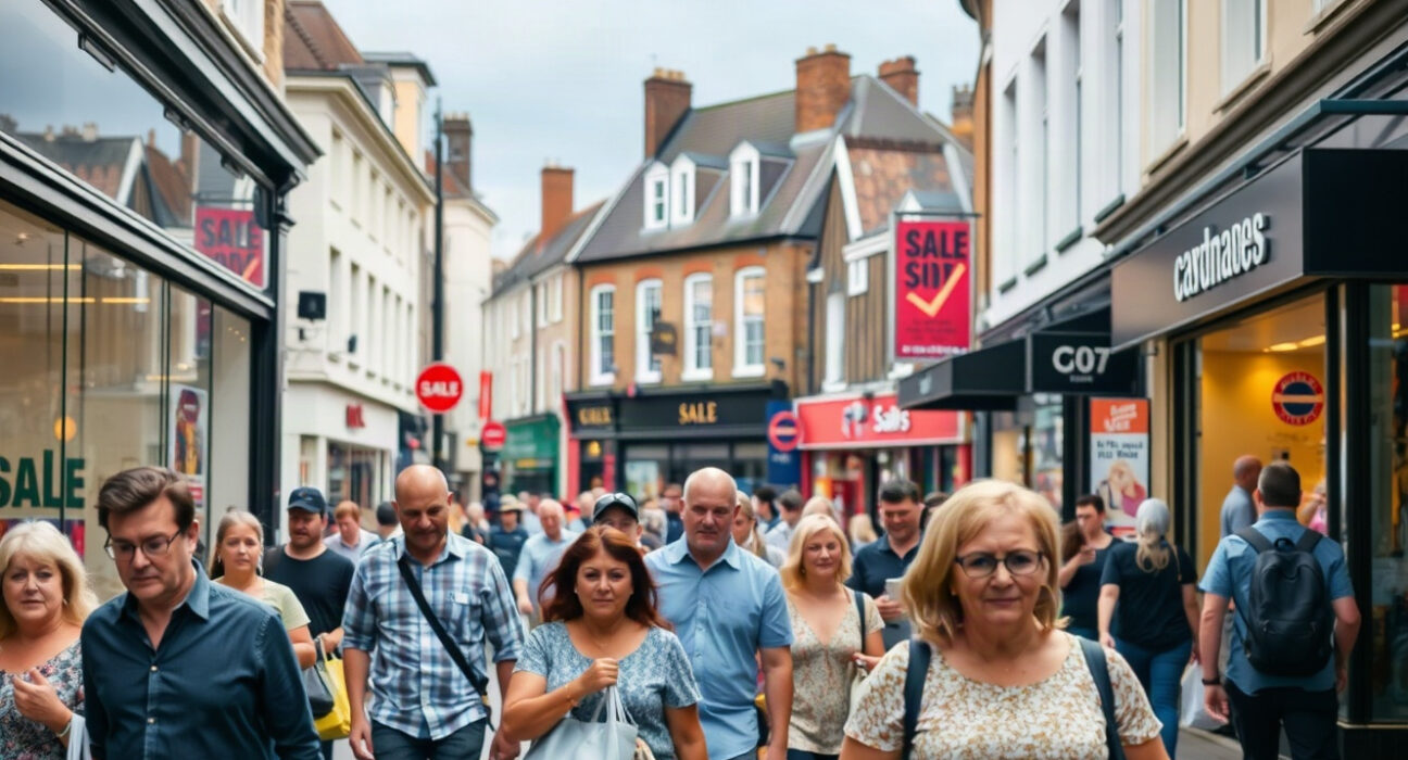 Shoppers on a UK high street in July, reflecting retail activity