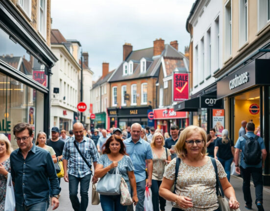 Shoppers on a UK high street in July, reflecting retail activity