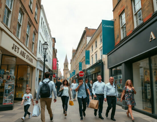 Shoppers on a UK high street in July amid weaker-than-expected retail sales data