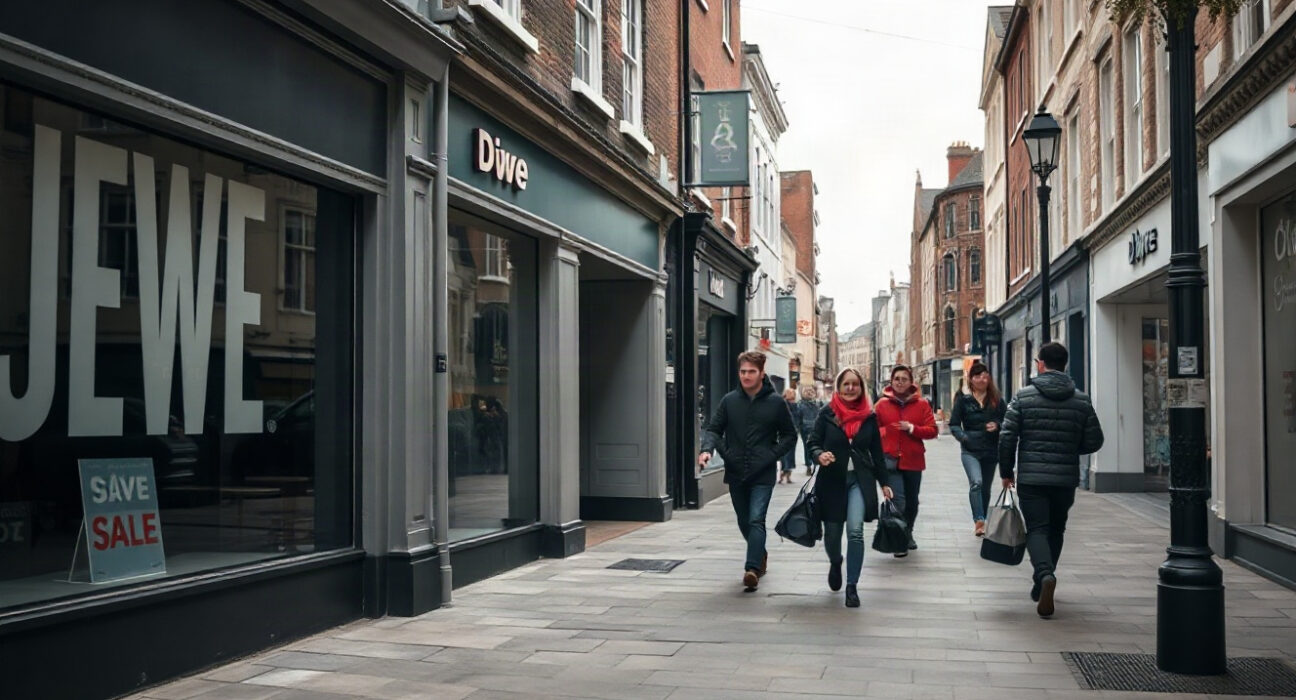Shoppers on a quiet UK high street amid a retail sales downturn in July