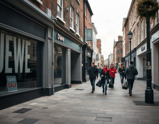 Shoppers on a quiet UK high street amid a retail sales downturn in July