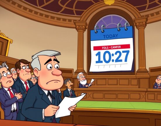 Uncertain stopgap budget vote depicted through animated senators in vibrant political chamber