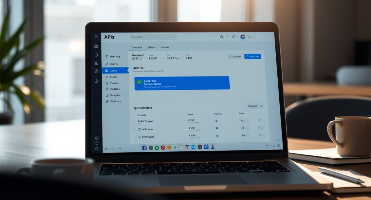 Developer laptop showing Uniswap API with recipient address field for payment flows