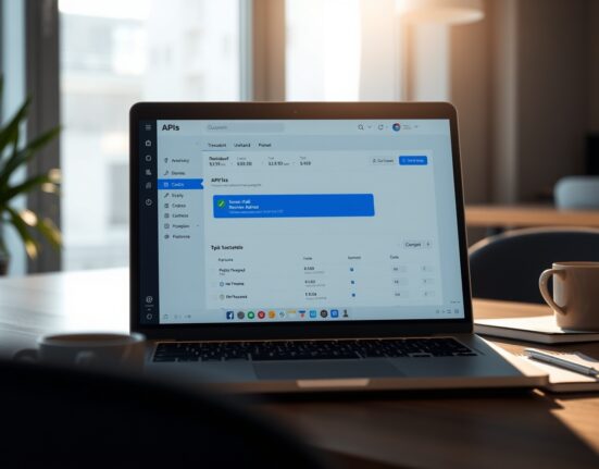 Developer laptop showing Uniswap API with recipient address field for payment flows