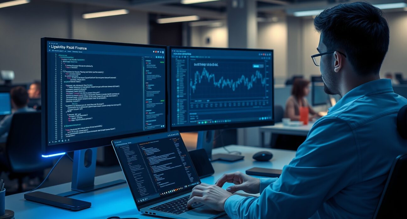 Developer using the new Uniswap platform to build DeFi applications with AI tools
