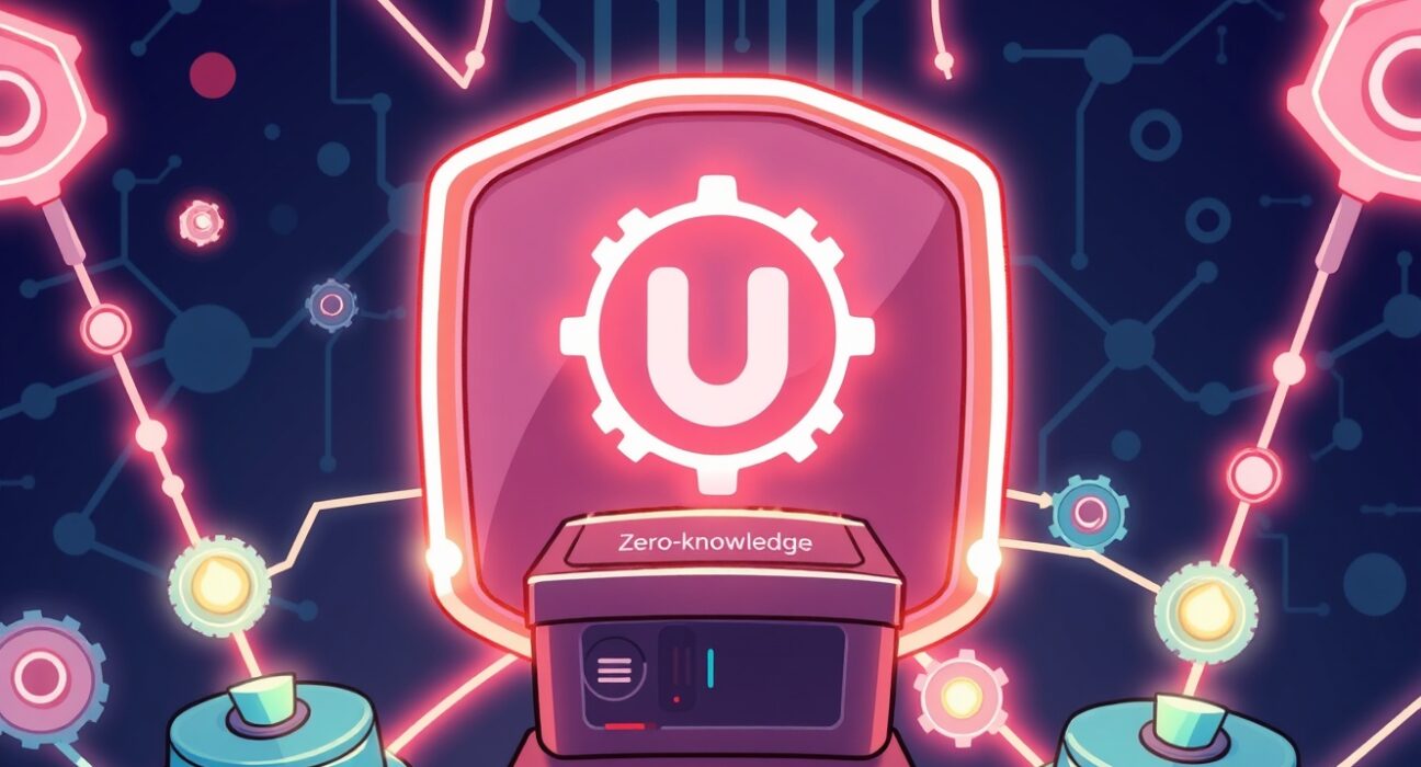 A vibrant cartoon illustration showing the impact of the Uniswap Foundation grant on DeFi, with ZK technology facilitating efficient transactions.