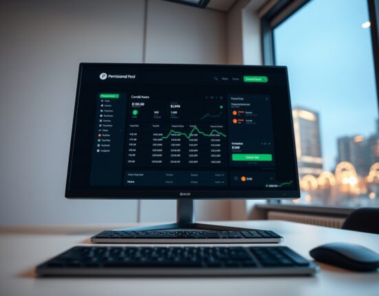 Uniswap v4 permissioned pools interface on a monitor in a professional office setting