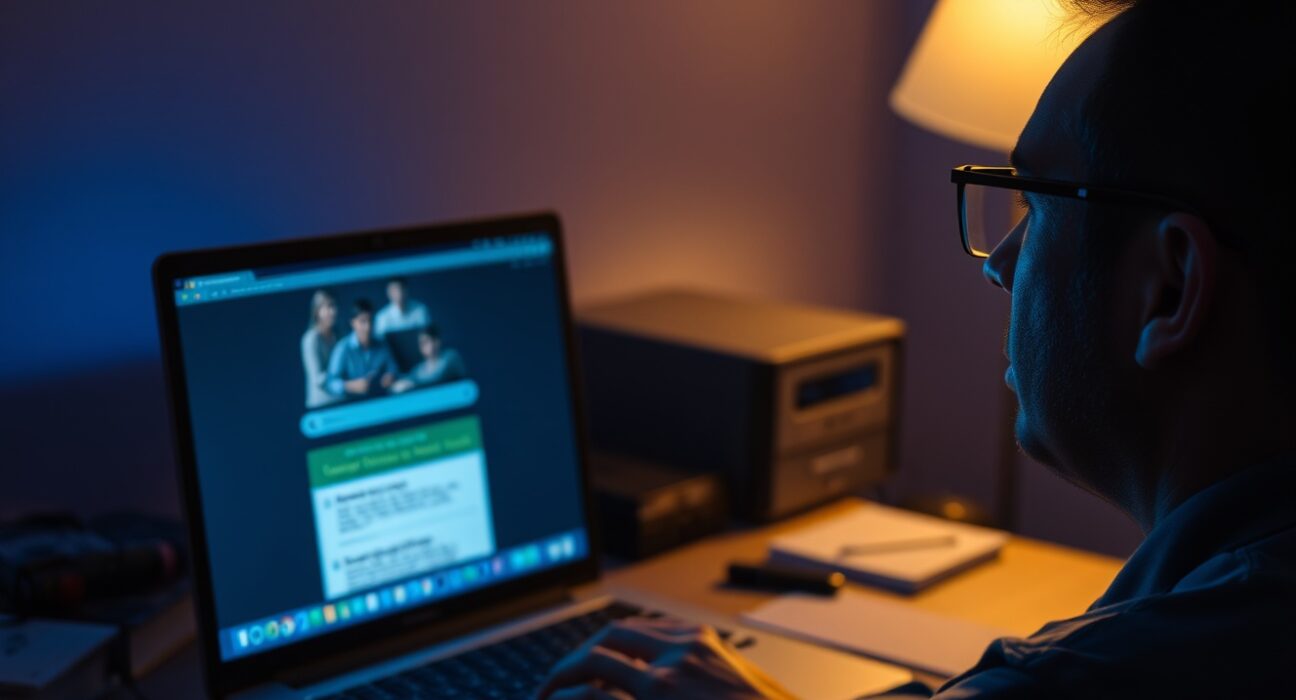 A person looking at a Google search result showing a fake Uniswap sponsored ad, illustrating a phishing scam.