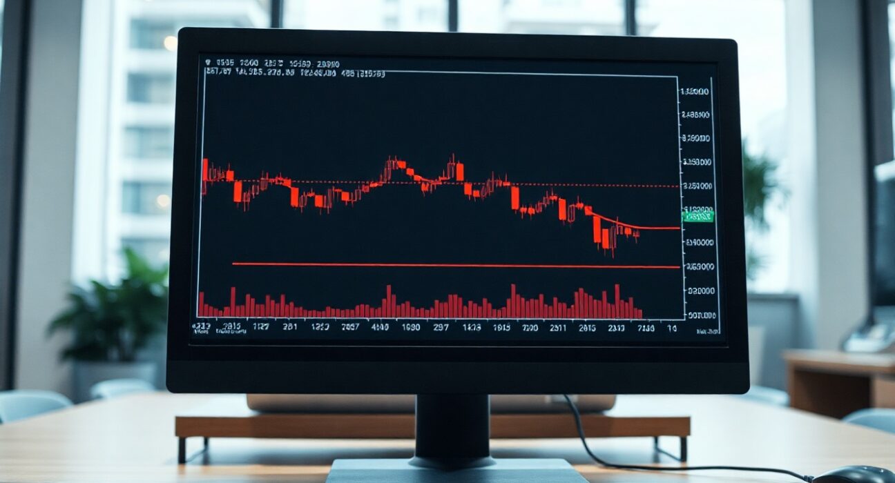 Cryptocurrency trading chart showing a downward trend for Uniswap (UNI)
