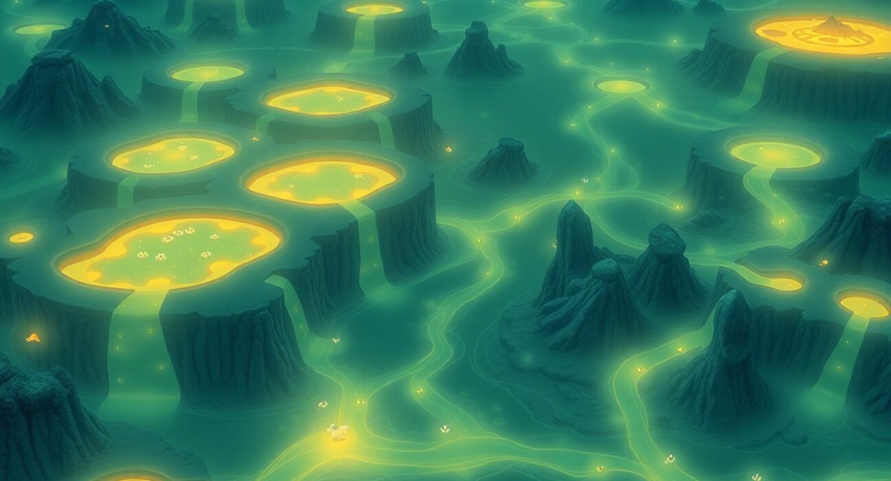 Conceptual Ghibli-style art representing Uniswap's multi-chain expansion and interconnected liquidity pools.