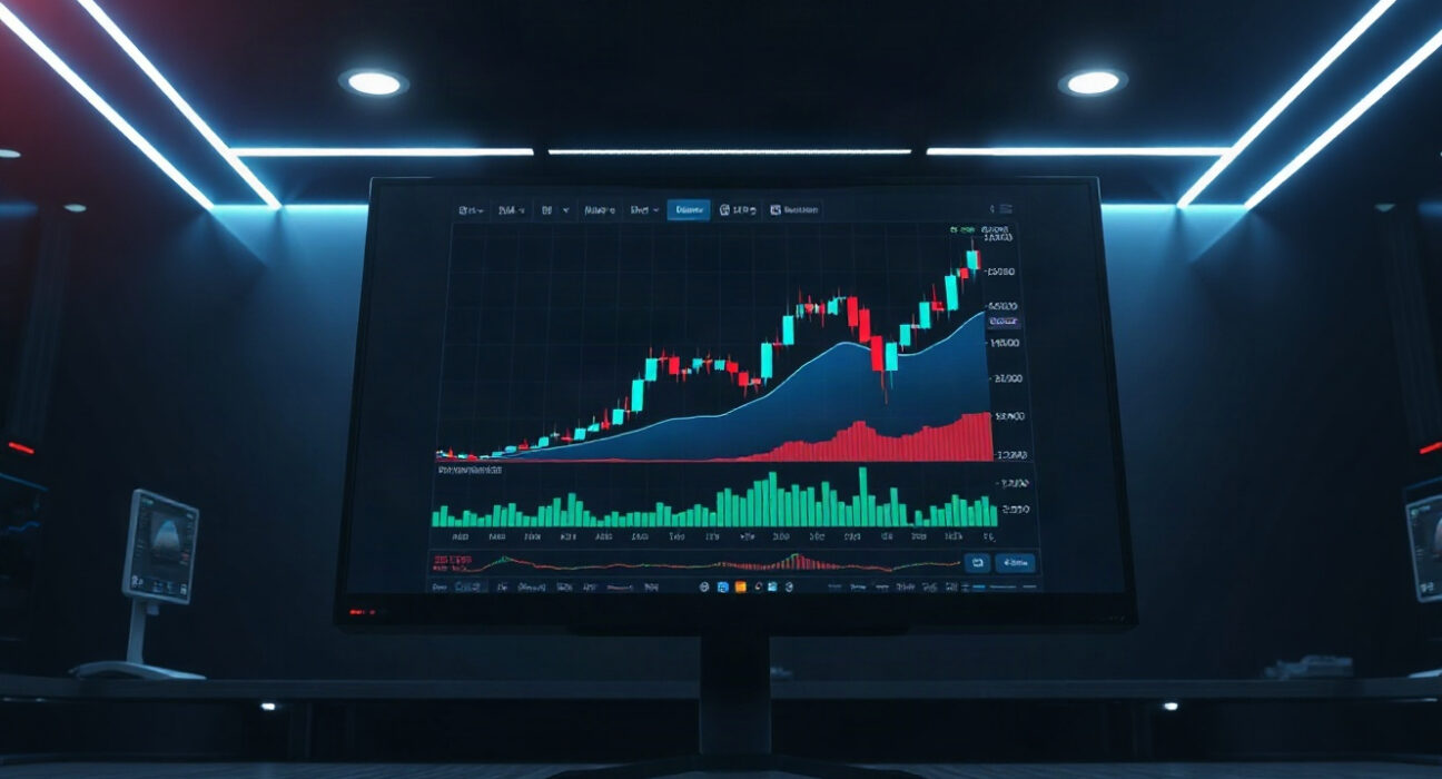 Uniswap trading dashboard showing record daily swaps on a monitor in a dark room