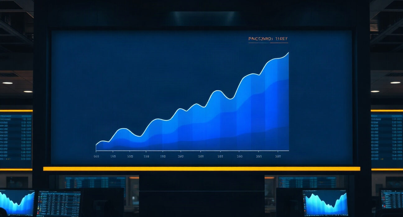 Uniswap trading activity chart on a screen in a modern trading floor setting