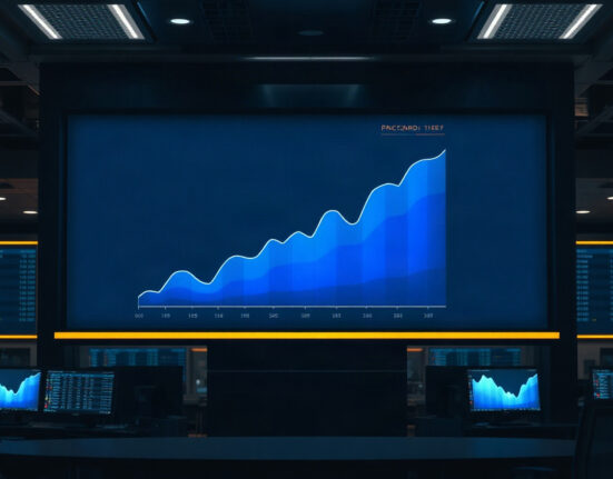 Uniswap trading activity chart on a screen in a modern trading floor setting