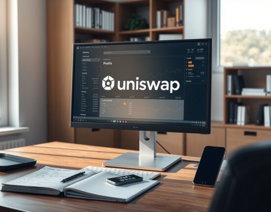 Professional analysis of Uniswap (UNI) price potential and DeFi market trends on a financial workstation.