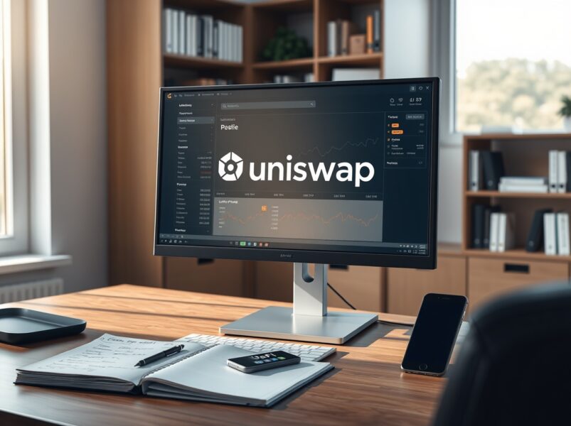 Professional analysis of Uniswap (UNI) price potential and DeFi market trends on a financial workstation.