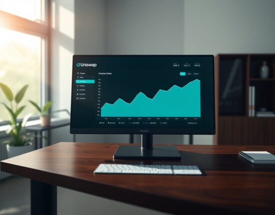 Uniswap price prediction analysis showing DeFi market trends and future projections on an analytics dashboard.
