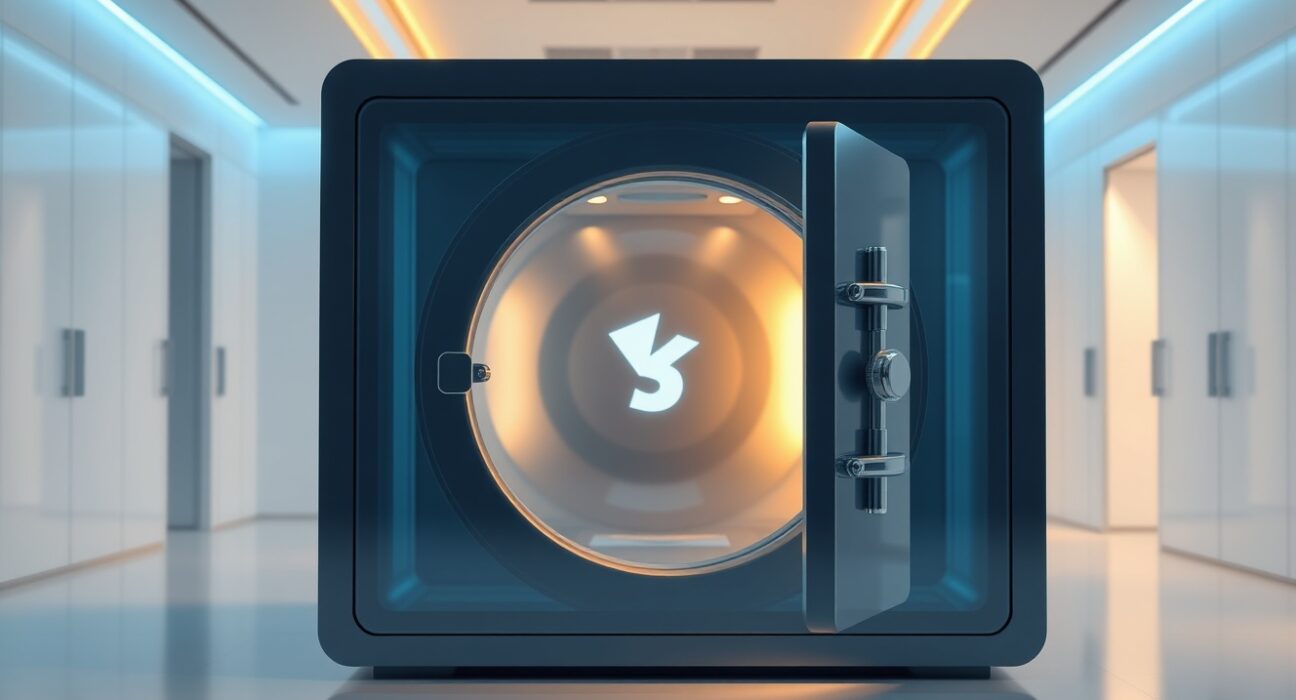 Unitas stablecoin protocol's secure yield generation mechanism represented as a modern financial vault.