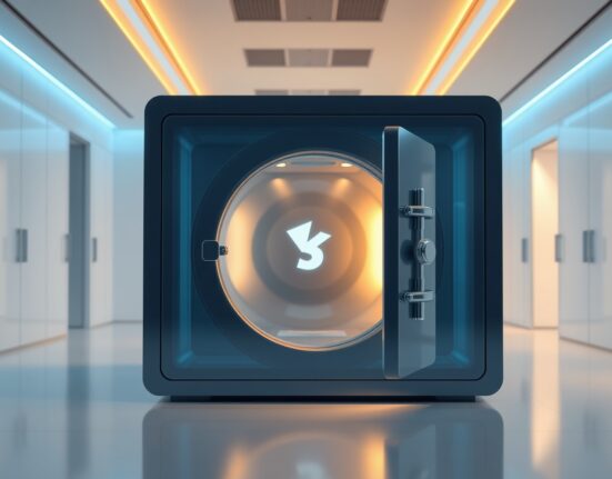Unitas stablecoin protocol's secure yield generation mechanism represented as a modern financial vault.