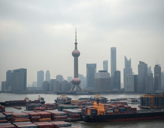 Overcast view of Shanghai skyline and port, reflecting cautious economic outlook for China in 2Q26.