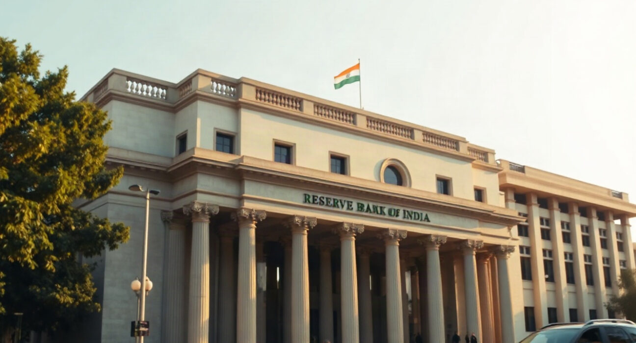 Reserve Bank of India headquarters in Mumbai, representing India's economic outlook.