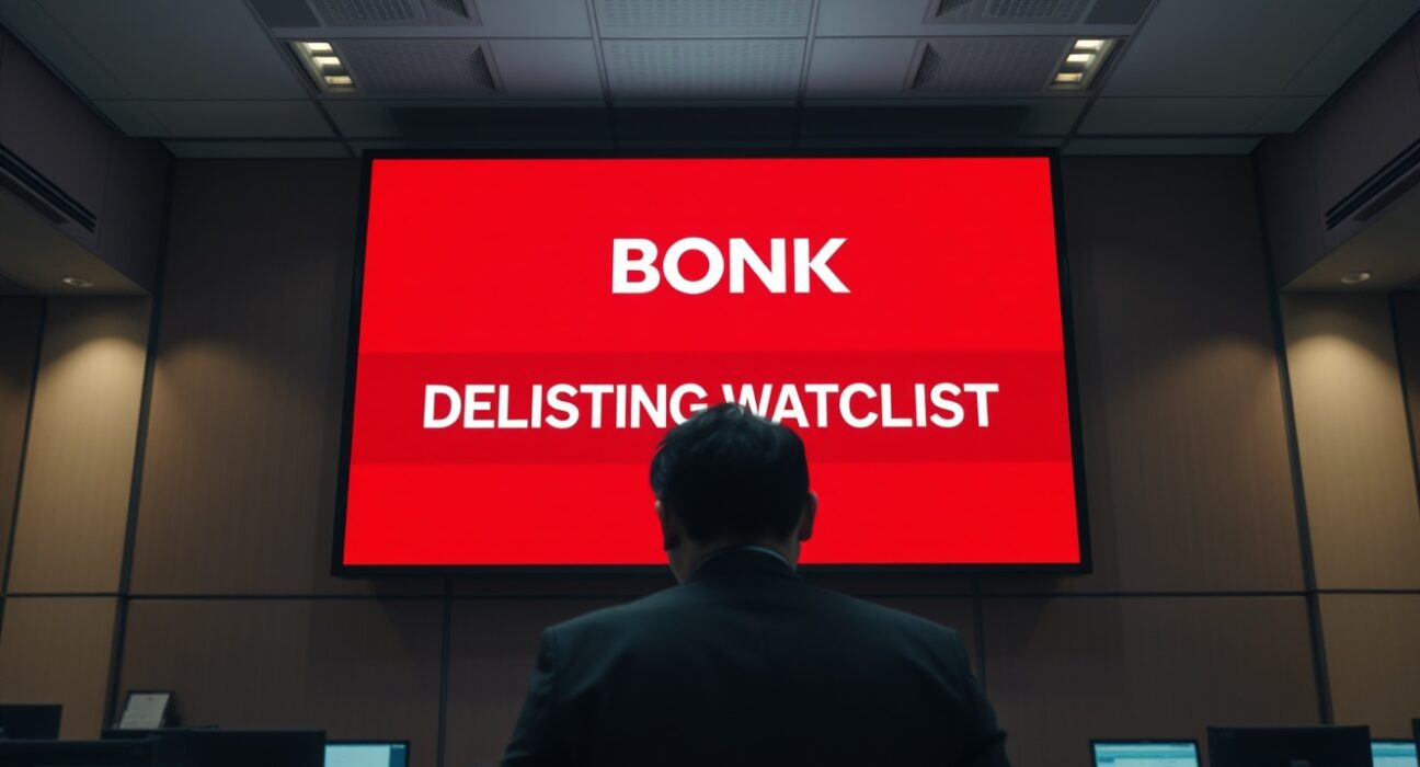 South Korean crypto exchange warning screen displaying BONK delisting watchlist alert