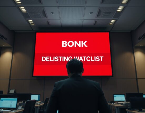 South Korean crypto exchange warning screen displaying BONK delisting watchlist alert