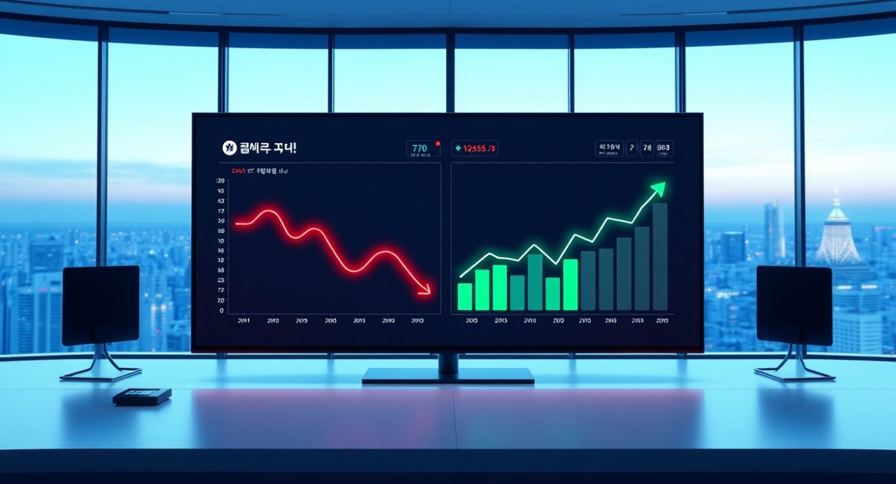 Dashboard visualization showing capital flowing from Korean crypto exchanges Upbit and Bithumb into the stock market.