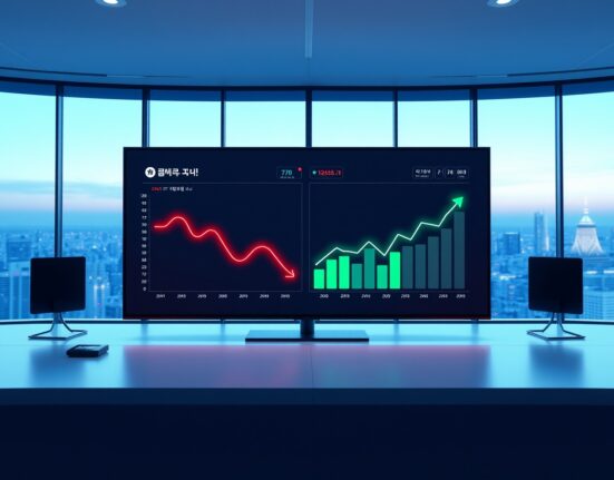 Dashboard visualization showing capital flowing from Korean crypto exchanges Upbit and Bithumb into the stock market.