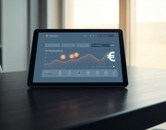 Upbit's new crypto collateral lending service interface concept on a digital tablet.